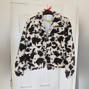 Fleece Ladies Brown Cowprint Jacket